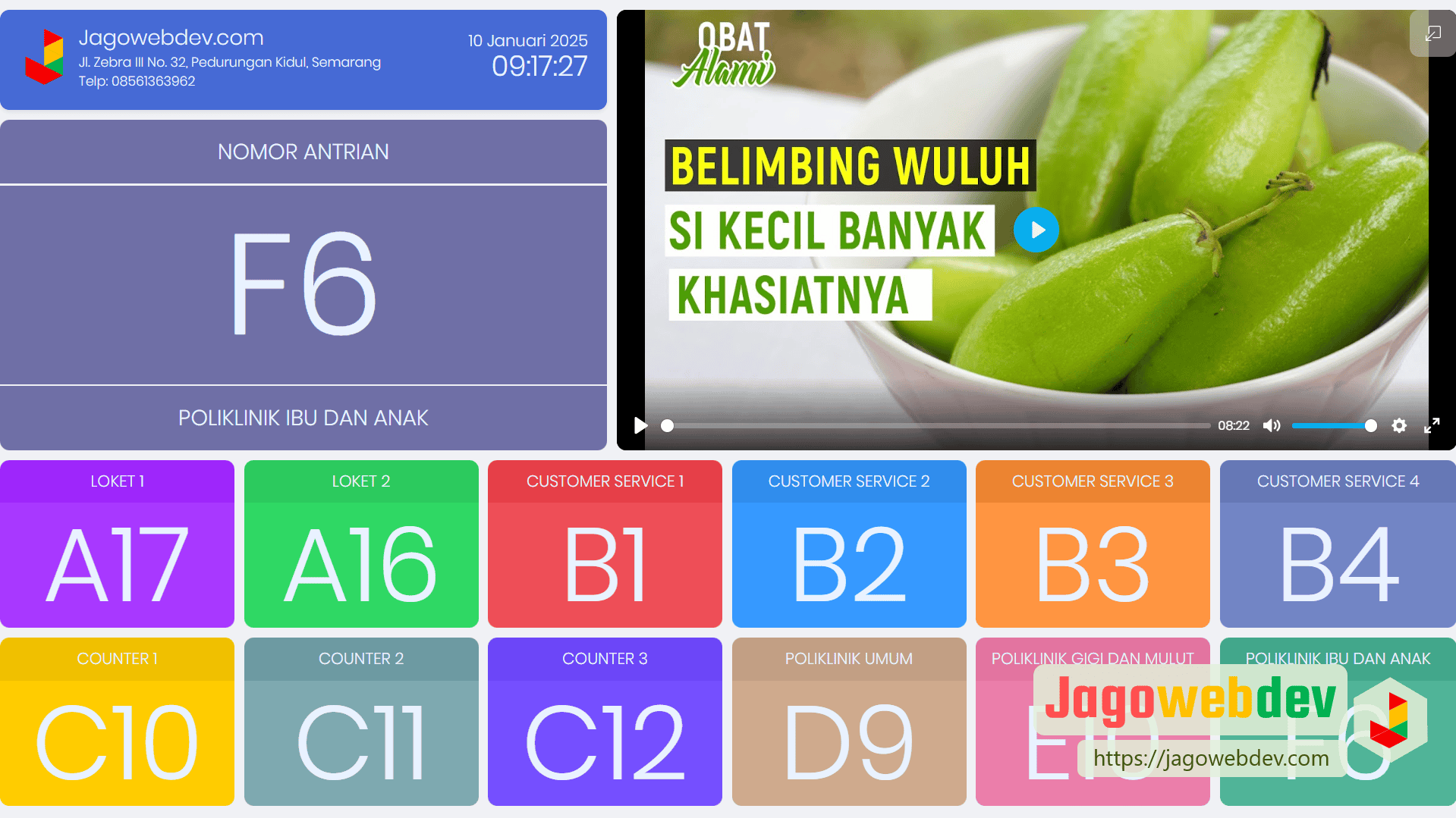 Layout Layar Monitor Antrian Maksimal 12 Loket